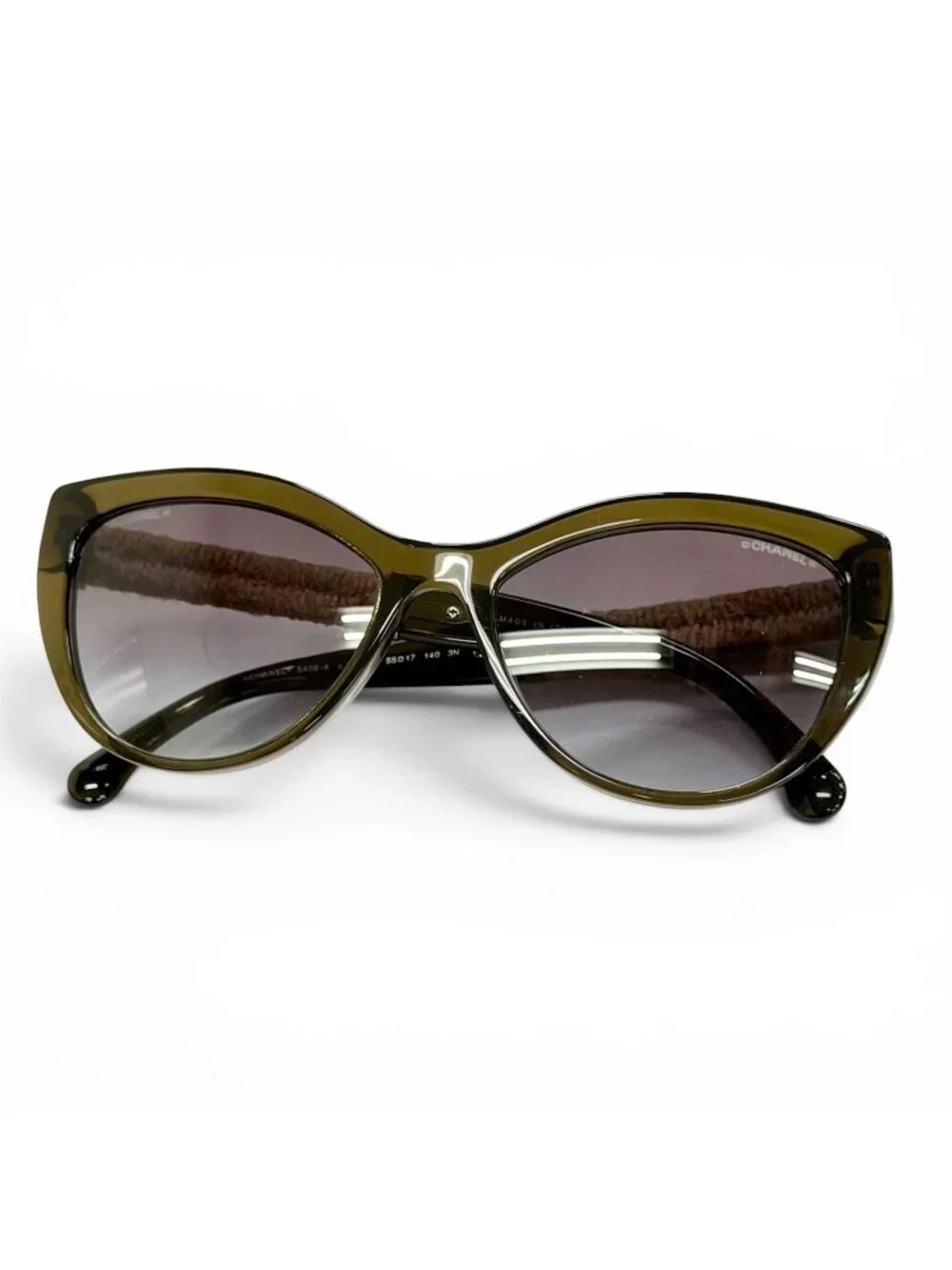 Chanel CC Logo Linen Rope Cat Eye Gradient Lens Sunglasses Khaki Eyewear
